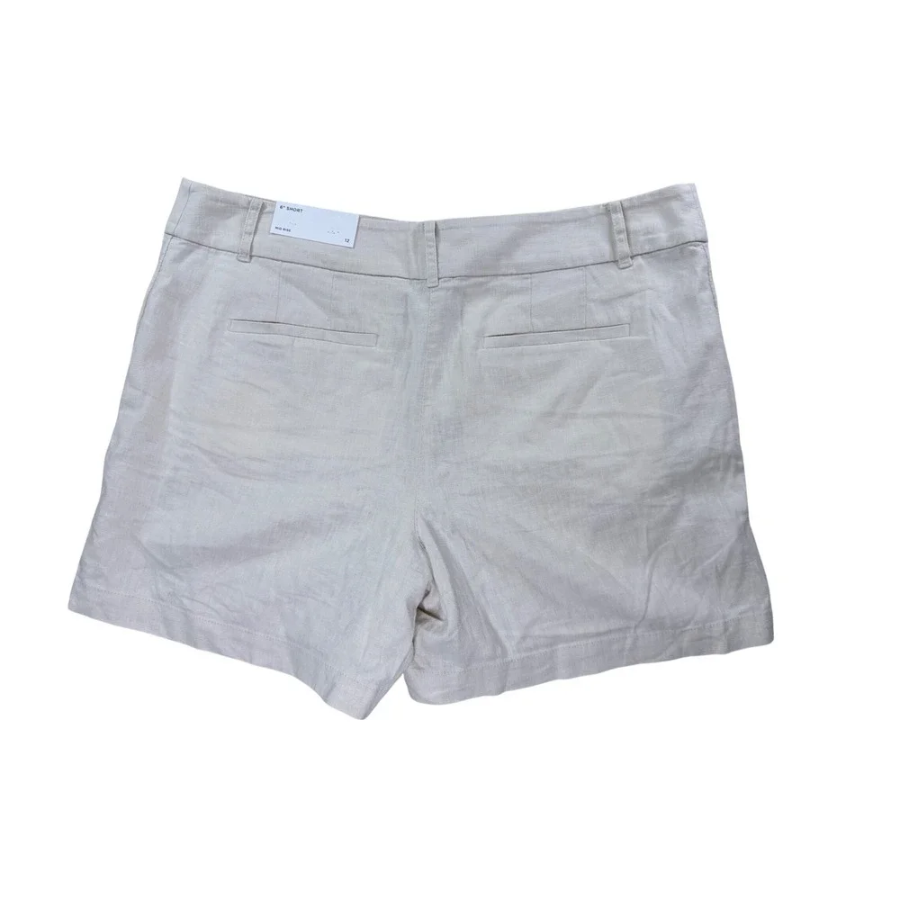 Loft Outlet Shorts Women 12 Beige New Mid Rise‎ 6 Inch Inseam Linen Blend